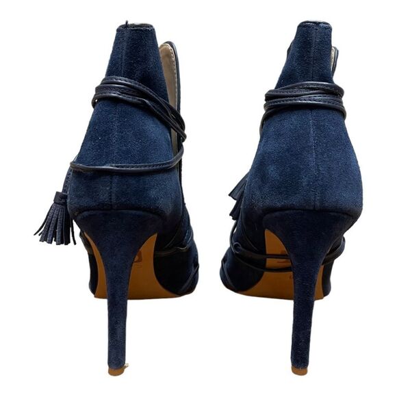 Joe’s Jeans Halsey Blue Suede Peep Toe Lace-up Stiletto Tassel Ankle Booties 8 - Picture 4 of 7